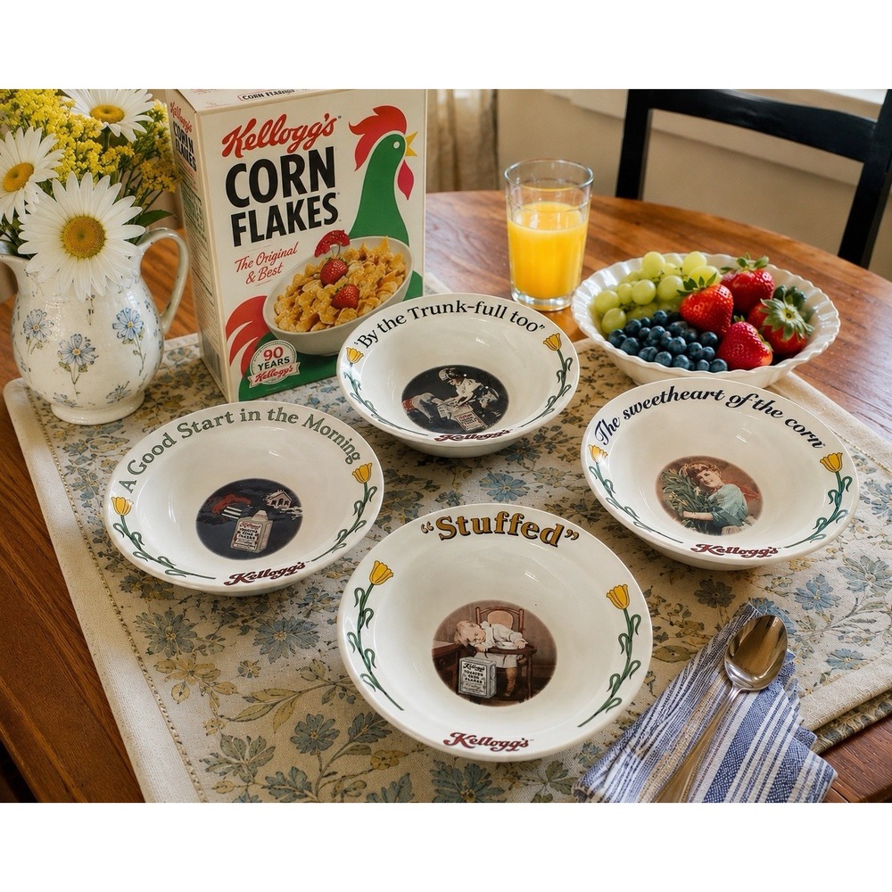 Vintage Kellogg's 90th Anniversary Collectible Ceramic 4 Bowl Set Complete 1996